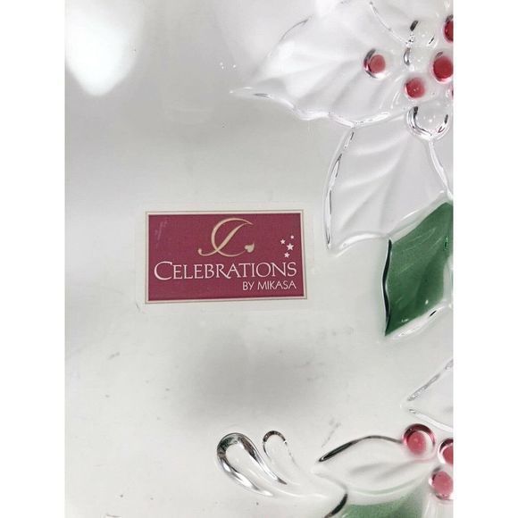 Celebrations by Mikasa Heart Shaped Poinsettia Dish Holiday Bloom 10.5” Glass - Picture 2 of 9